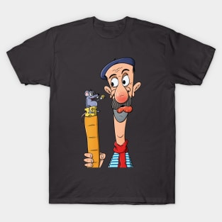 Frenchman with mouse, baguette and cheese - caricature T-Shirt